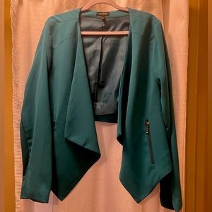 Torrid Cropped Open Front Crepe Blazer - Teal - Size 2